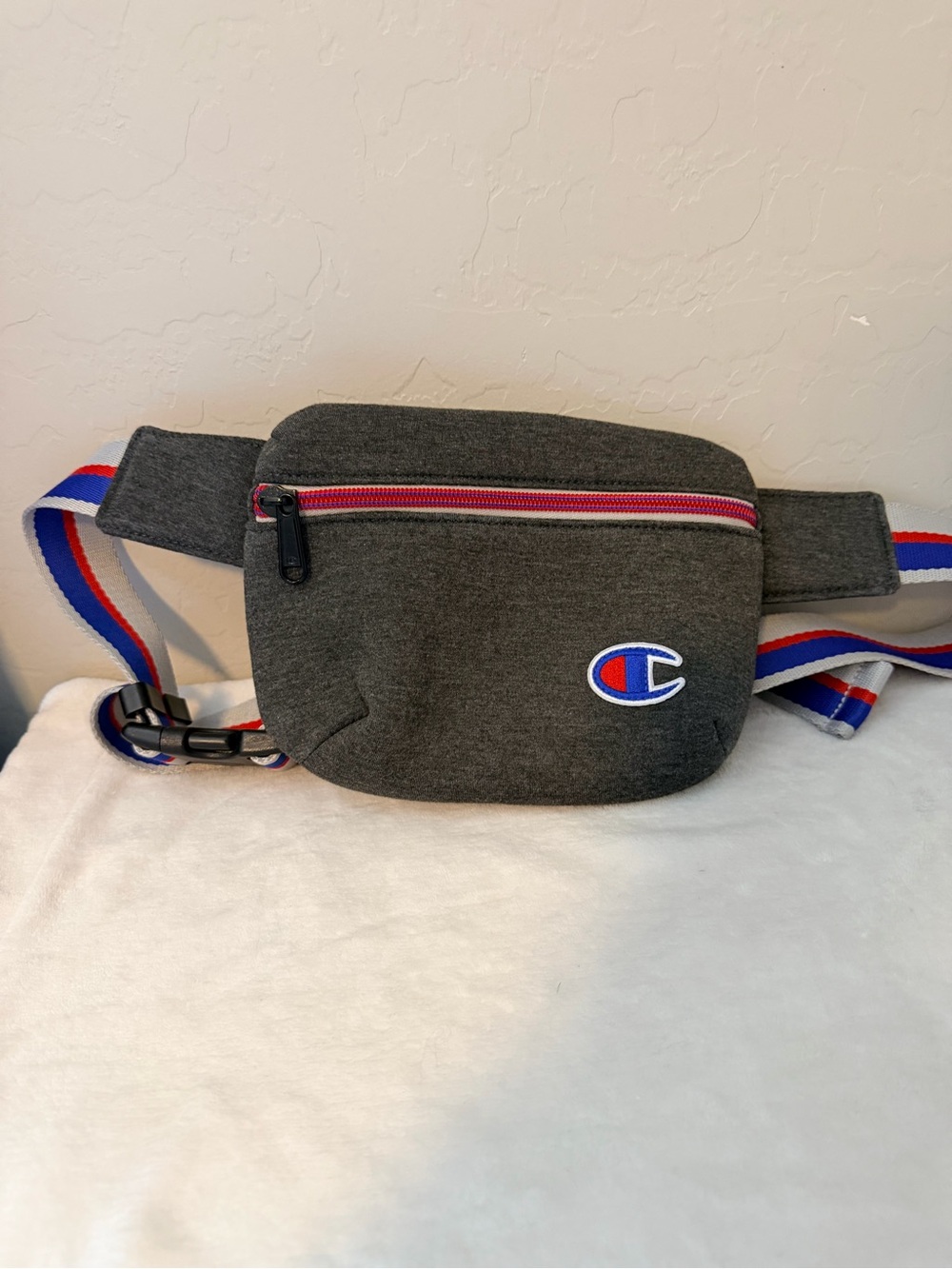 Champion Dark Gray Belt Bag with Red and Blue Trim